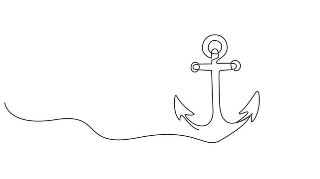 Self animated continuous one line drawing of anchor logo. Nautical maritime sea ocean boat symbol. Nautical icon vessel sign, boat, cargo shipping. Full length one line animation