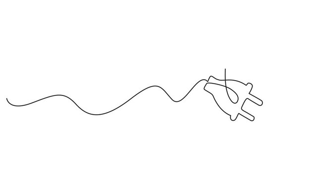 Single line abstract electrical plug. Continuous line drawing of power plug for household electrical connection. Utility equipment theme. Clean engineering style. One line vector illustration.