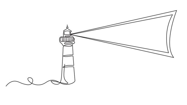 Elegant Minimalist Continuous One Line Drawing of a Nautical Lighthouse Tower with Shining Radiant Beams of Light Illustrating Safety Guidance and Coastal Maritime Navigation Minimal Vector Art