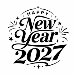 Obraz premium Bold black and white happy new year 2027 with festive accents