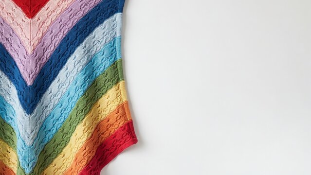 Colorful chevron zigzag knitted blanket with rainbow stripes red orange yellow green blue purple crochet textile illustration