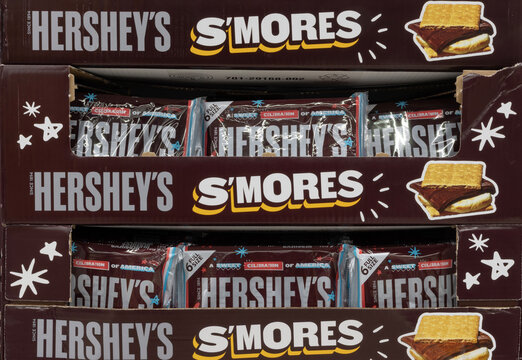 Hershey's milk chocolate candy bar display. Hersheys are the main ingredient in S'mores.