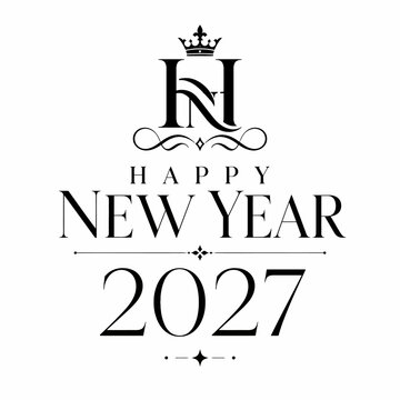 Happy new year 2027 with crown and ornate initial monogram