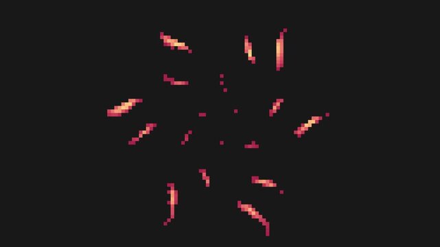 united flame visual effect in pixel art style with black screen background