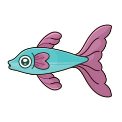 Naklejka premium Cute Blue Betta Fish Cartoon Character Illustration