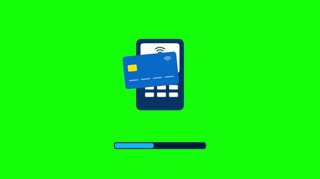 Digital Contactless Payment Transaction Processing Icon Showing Credit Card Near Terminal With Loading Progress Bar