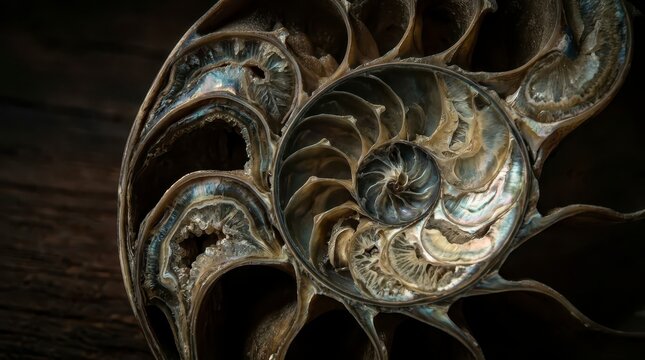 Nautilus shell cross section close up