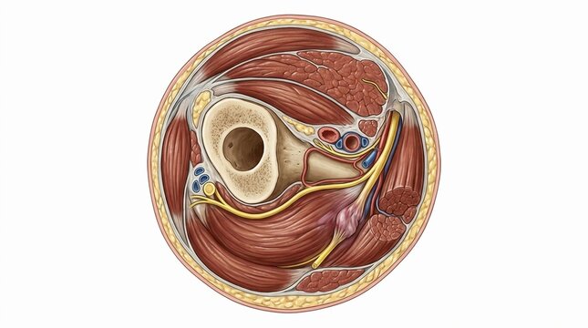 Cross section of human limb showing muscles and bone
