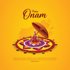 happy onam greetings.Thiruvathira,a traditional dance from Kerala. vector illustrationKerala festival happy onam with pookkalam, use for poster, leaflet , banner. abstract vrctor illustration design © arun