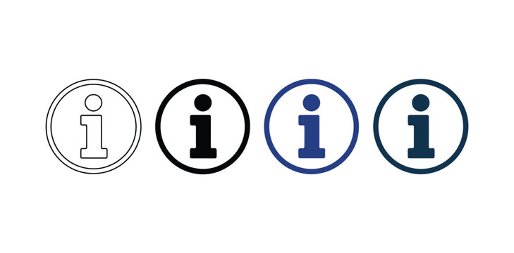 Info Icon, Information Button, Help Circle, User Interface Element for Details, Support, Guide, Notice, and Online Assistance Vector Illustration.