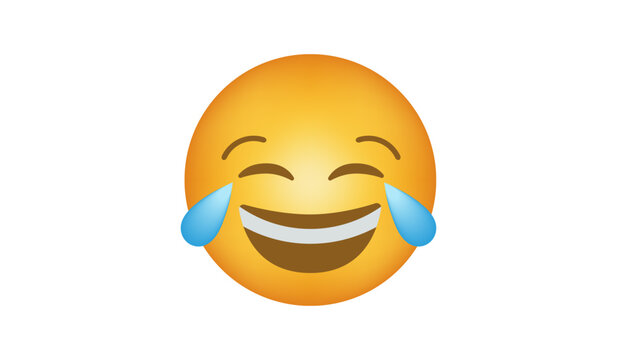 yellow smiley emoticon crying with laughter for funny jokes or comedy concept on transparent background