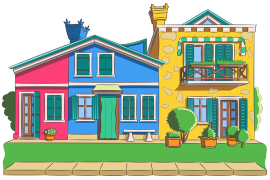 Colorful Traditional Residential Architecture in Burano, Venice, Italy Vector Illustration