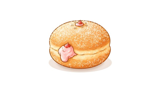 cartoon bomboloni donuts with assorted fillings isolated on white background, bomboloni pastry collection with cream chocolate and berry filling, bomboloni illustration isolated on white