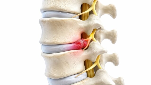 Herniated disc pressing on spinal nerve medical 3D rendering
