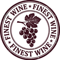 Obraz premium Vintage Finest Wine Stamp Vector Design with Grape Bunch and Leaf Icon for Winery Labels Product Packaging and Logo Branding