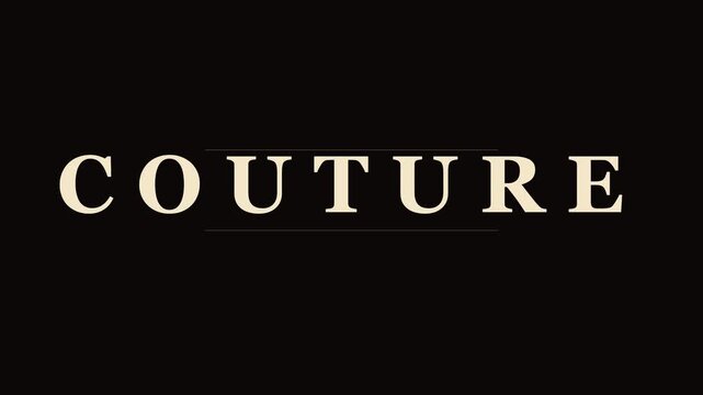 Couture typography motion on animation 4k black background, for luxury fashion, branding and high-end, editorial projects