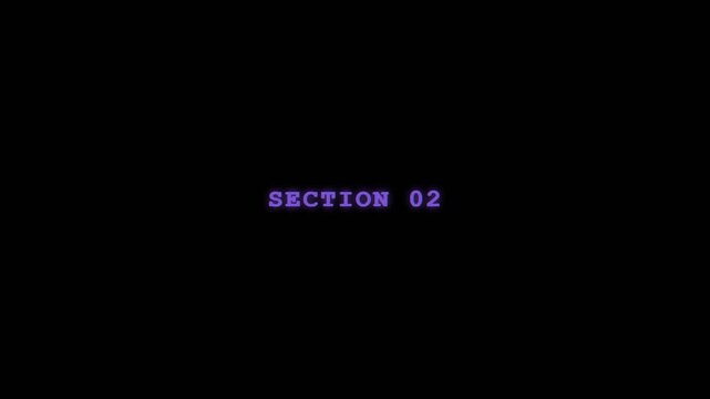 Retro Digital Section Header Text Animation on Black Background.