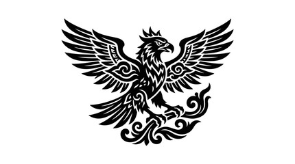 Fototapeta premium Mythical Griffin Heraldic Symbol Black Silhouette on White Background