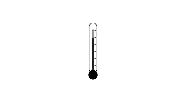 Animated thermometer icon showing rising temperature levels on a white background.