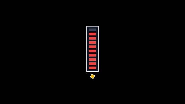 Digital Battery Level Indicator Animation with Decreasing Red Bars.
