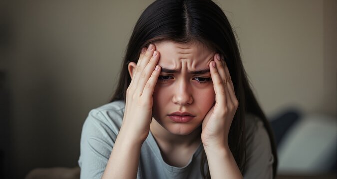 Portrait of teenage girl struggling with emotions.
