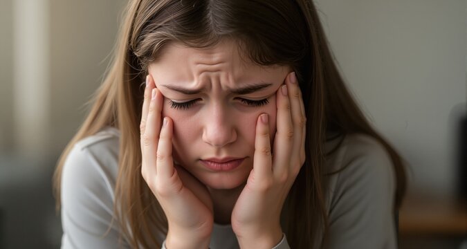 Portrait of teenage girl struggling with emotions.
