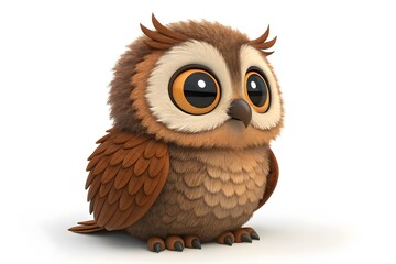 Fototapeta premium Cute cartoon owl with big expressive eyes looking forward