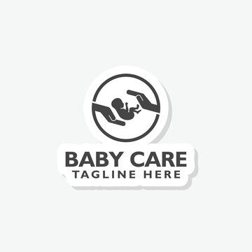 Baby care logo sticker isolated on gray background