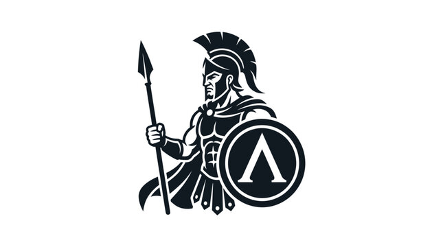 Spartan Warrior Emblem with Spear and Shield Icon