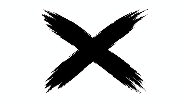 A bold black 'X' mark drawn with a brush stroke against a stark white background
