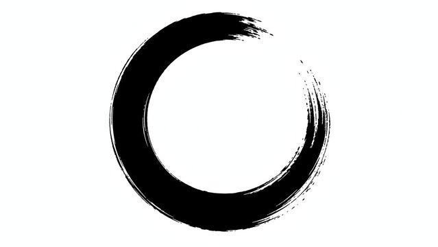 A black, imperfect circle, brushed with a thick, textured stroke, evokes a sense of contemplation and the Zen ensō symbol