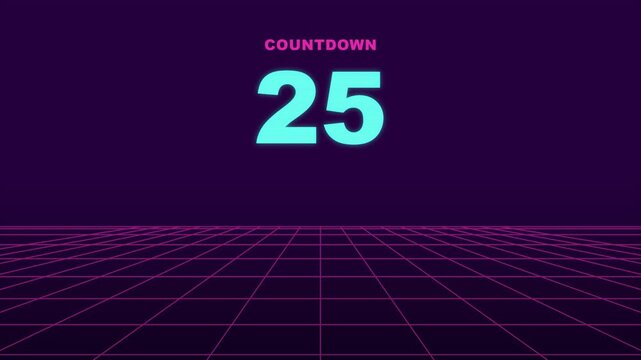 30 Second Countdown Synthwave Retro Grid Neon Timer Magenta Cyan Loop Animation