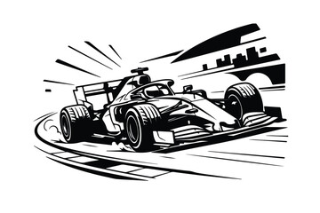 Fototapeta premium Formula one race car silhouette against a white background