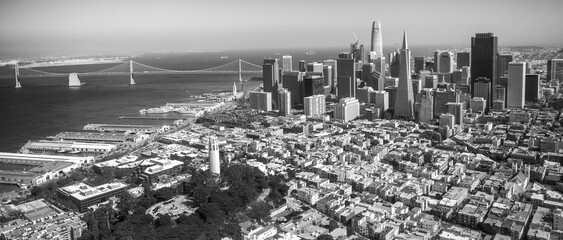 Fototapeta premium Aerial view of Downtown San Francisco skyline from helicopter, CA