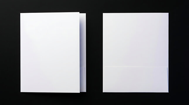 Blank White Presentation Folders Open and Closed Side by Side on a Dark Background Optimized for Design Mockups