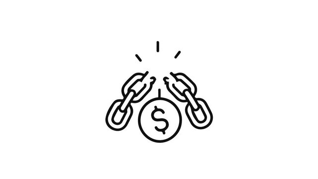Illustrative icon of financial liberation, featuring broken chains and a dollar sign, representing freedom from debt and economic independence