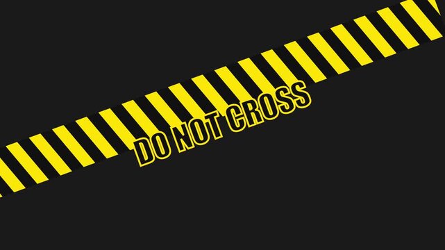 Do not cross caution tape warning banner on animation 4k black background, for security and, restricted access
