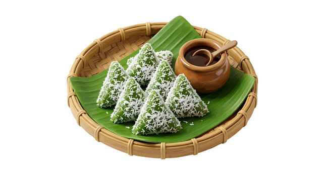 Vector illustration of lupis cake, a traditional indonesian dessert made of sticky rice with coconut on a transparent background