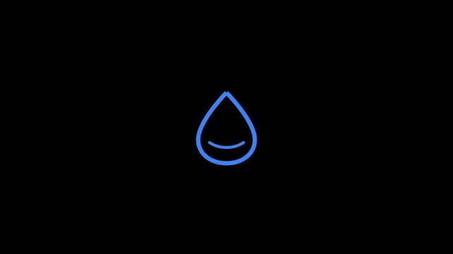 Minimalist Neon Blue Water Drop Icon Animation on Black Background.