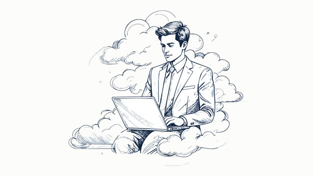 Cloud computing concept with business professional using laptop