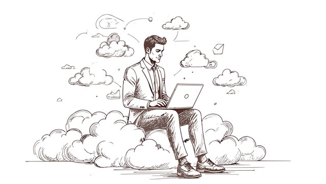 Business professional working on cloud computing network