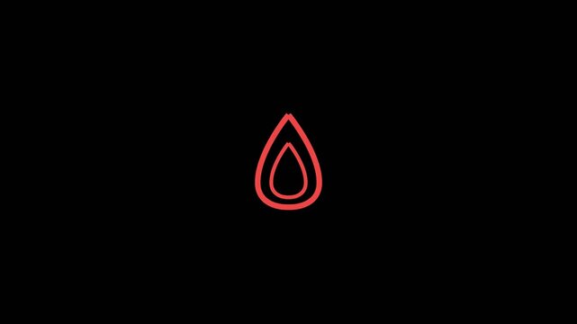 Neon Red Glowing Water Drop Symbol Pulsing on Black Background.