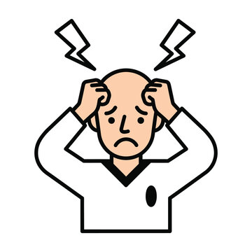 Bald man stressed frustrated headache pain emotion
