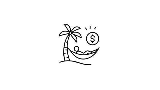 Financial freedom concept icon of person relaxing in hammock under palm trees with passive income, symbolizing dream vacation
