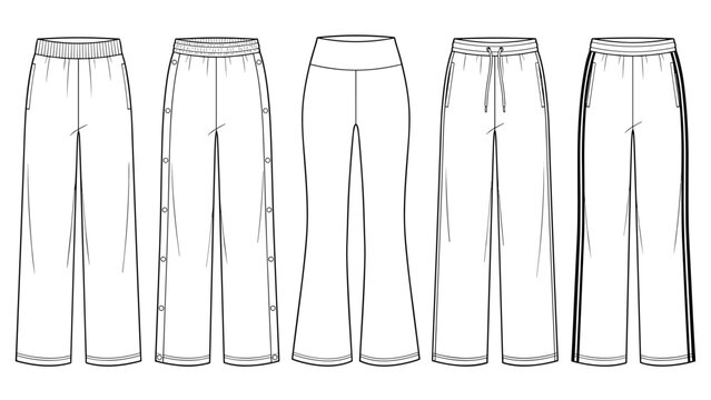womens athletic track and snap button pants fashion flat sketch vector illustration