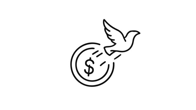 Conceptual line art of a dove gracefully ascending from a dollar coin, symbolizing financial freedom, investment growth, and the pursuit of economic liberation