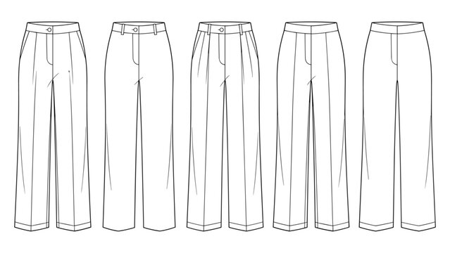 womens classic office wide leg trousers fashion flat sketch vector illustration