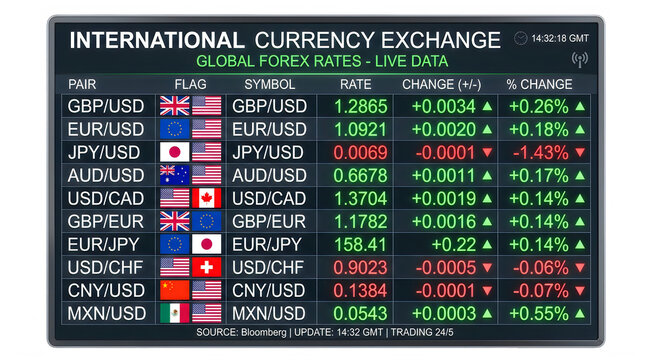 Colorful stock market data chart with percentage changes and candlestick graph