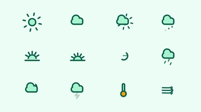 Animated Weather Icon Set for Digital Applications and Web Design.