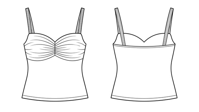 Sweetheart ruched front camisole template vector illustration flat sketch design outline